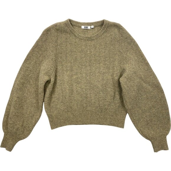 Uniqlo Premium Lambswool Volume Sweater Women's XS Khaki Long Sleeve - Picture 2 of 8